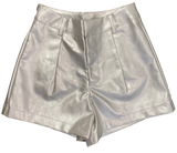 Vegan Leather Shorts | Silver