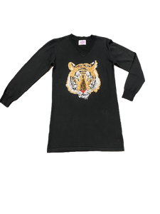 Knit Tiger Head Sweater Dress - Black