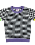 Short Sleeve Mardi Gras Checkered Sweater