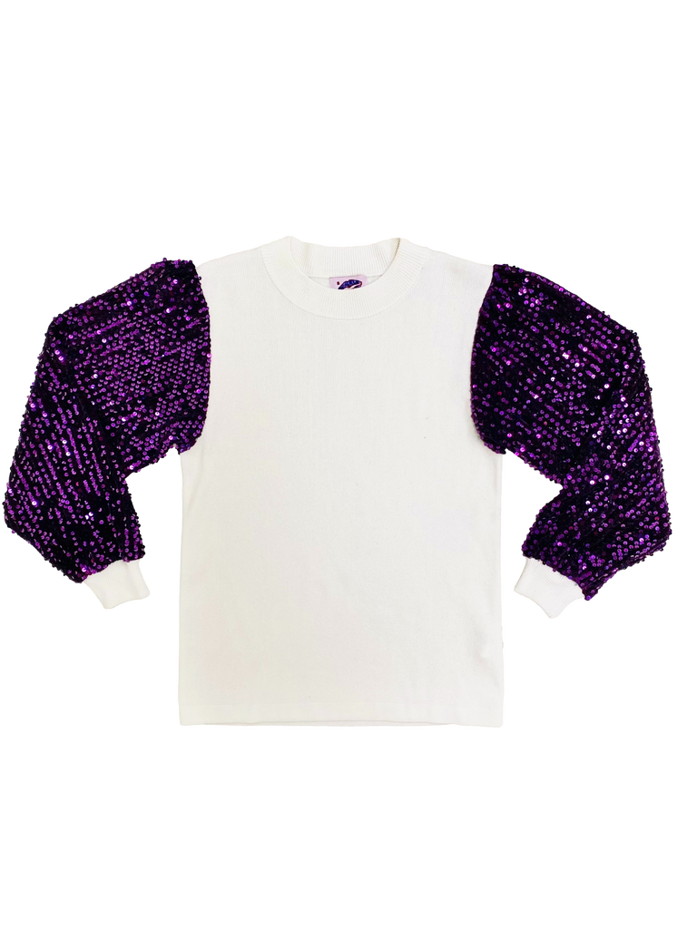 White and Purple Shimmer Sleeve Sweater