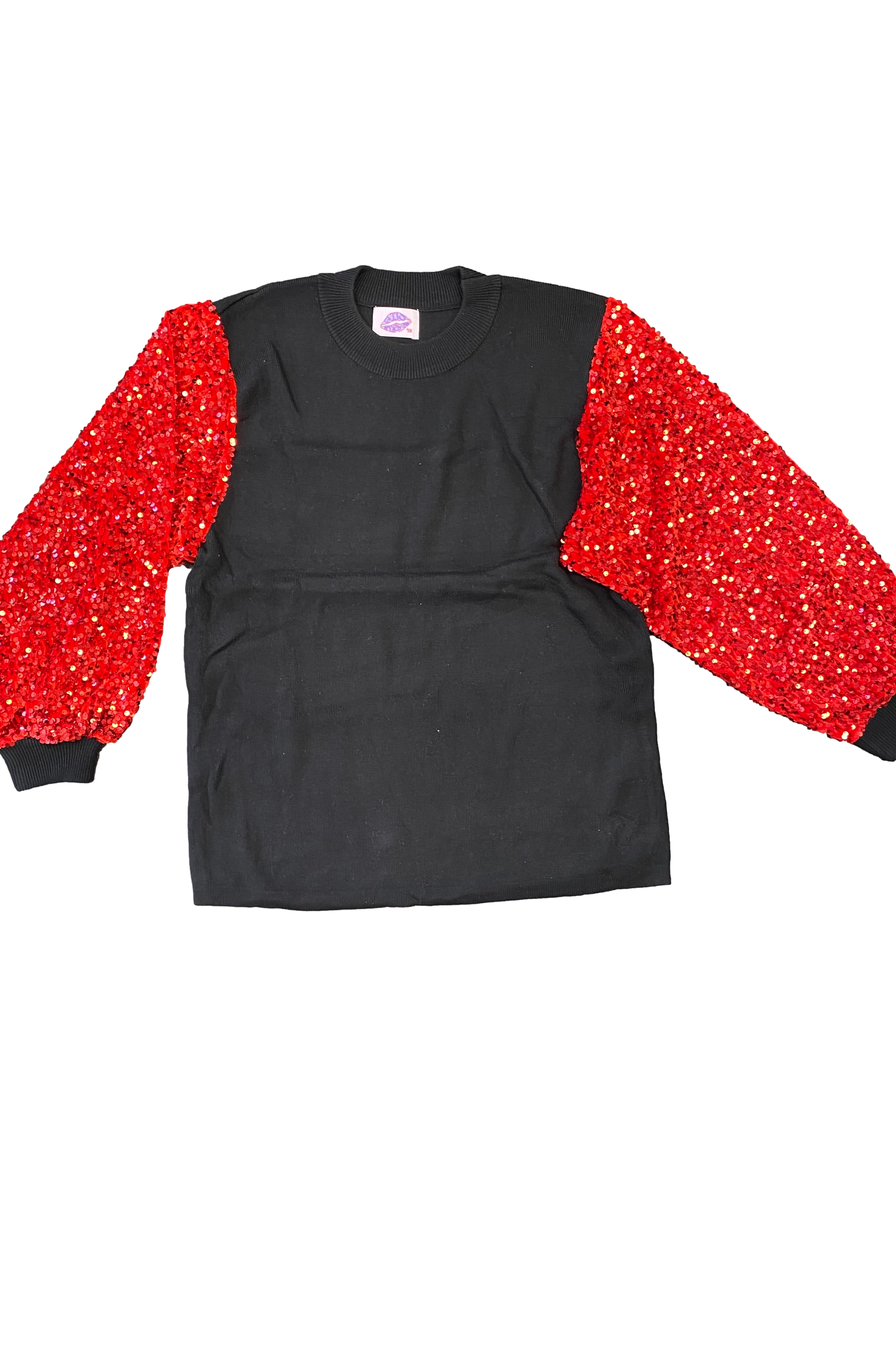 Black and Red Shimmer Sleeve Sweater