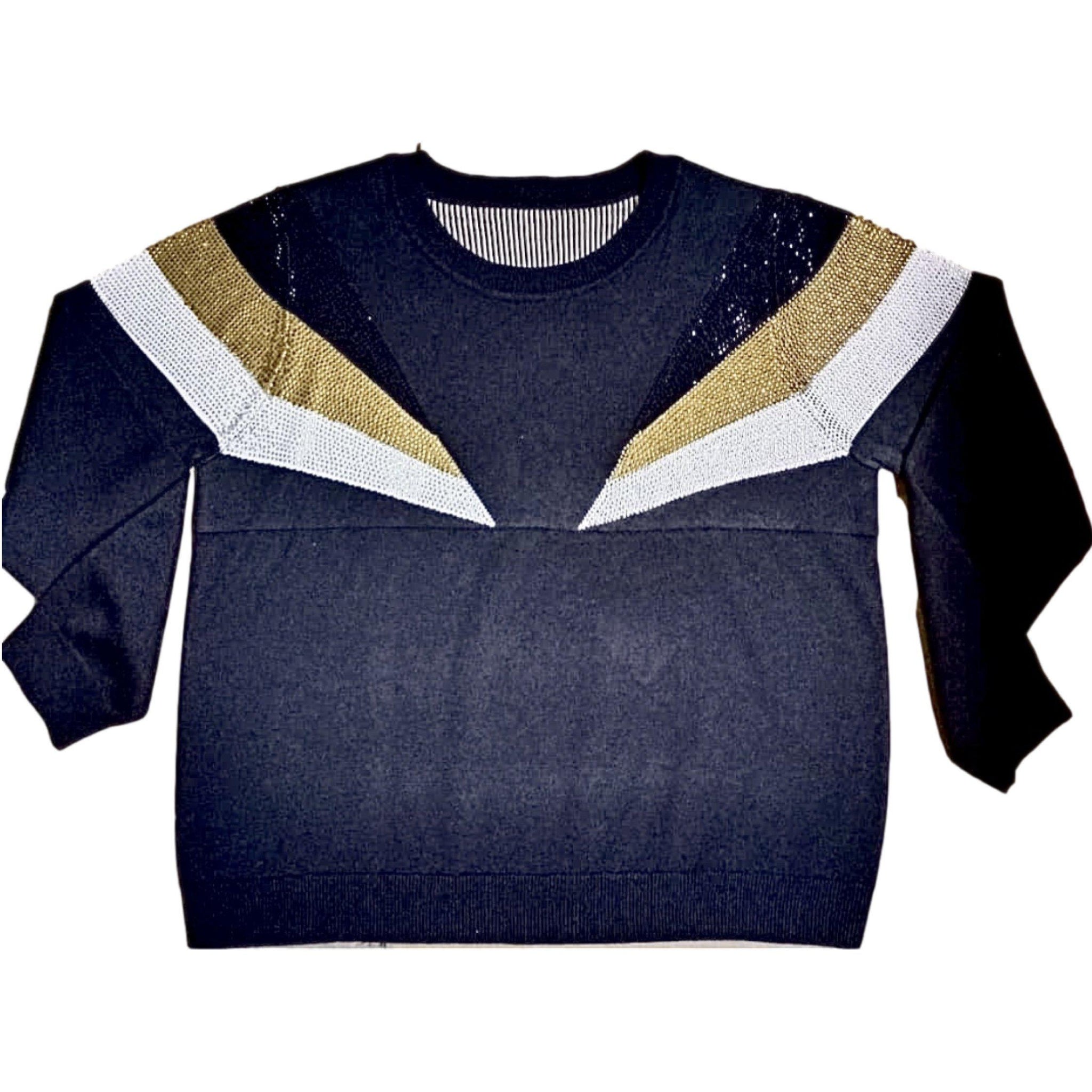 Black and Gold Shoulder Stripes Sweater