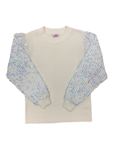 White Shimmer Sleeve Sweater