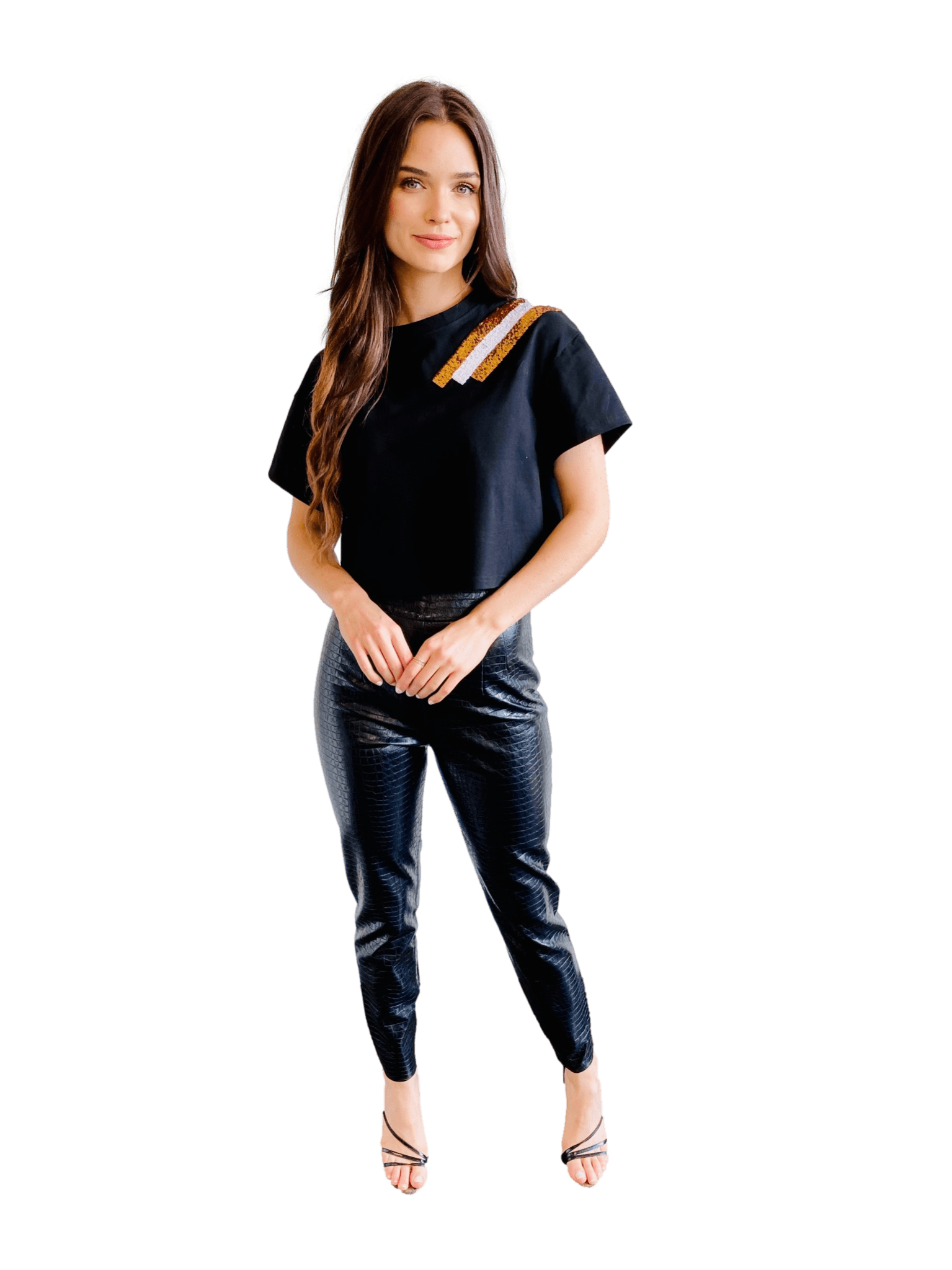 Black and Gold shoulder stripe crop - Sparkle City Co