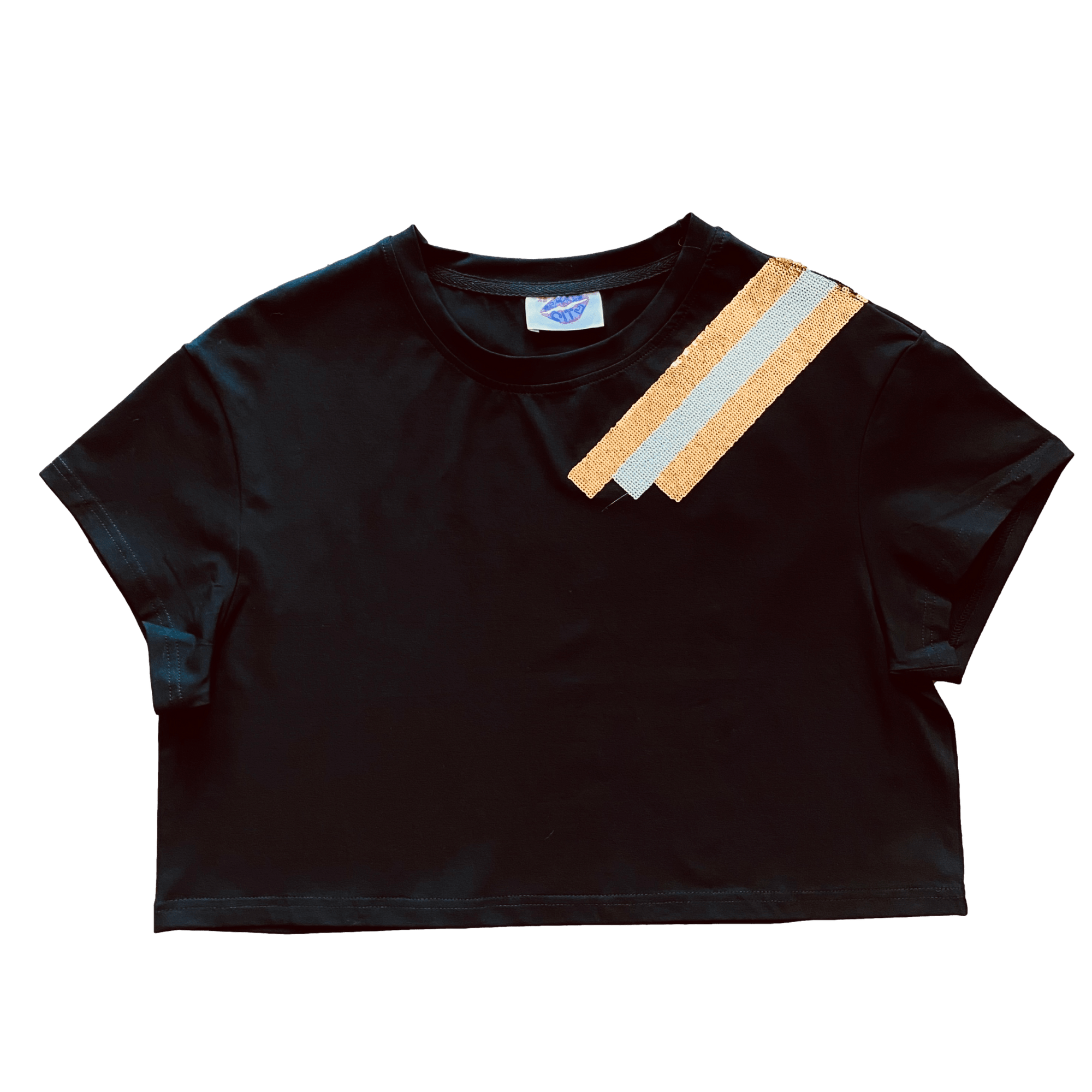 Black and Gold shoulder stripe crop - Sparkle City Co