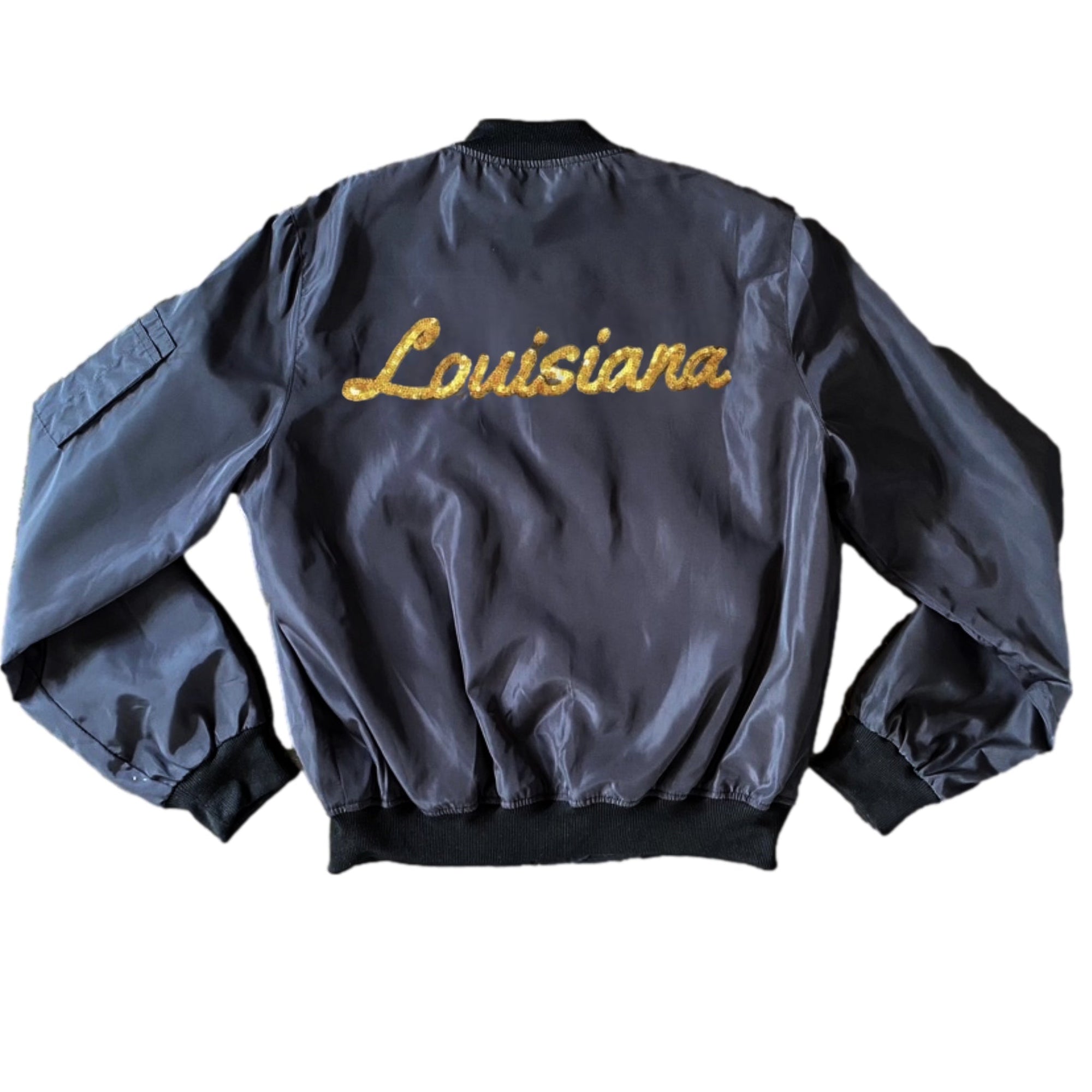 Black Louisiana Bomber Jacket - Sparkle City Co