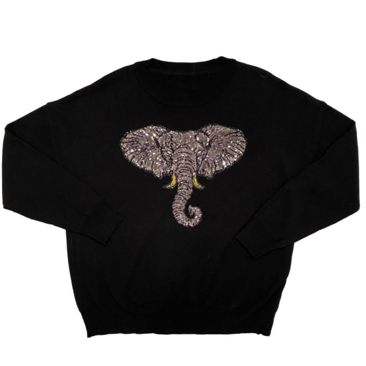 Black Oversized Elephant Sweater - Sparkle City Co