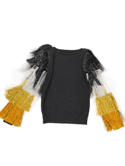 Black to Gold Ombre Tinsel Tassel Sleeve Sweater - Sparkle City Co