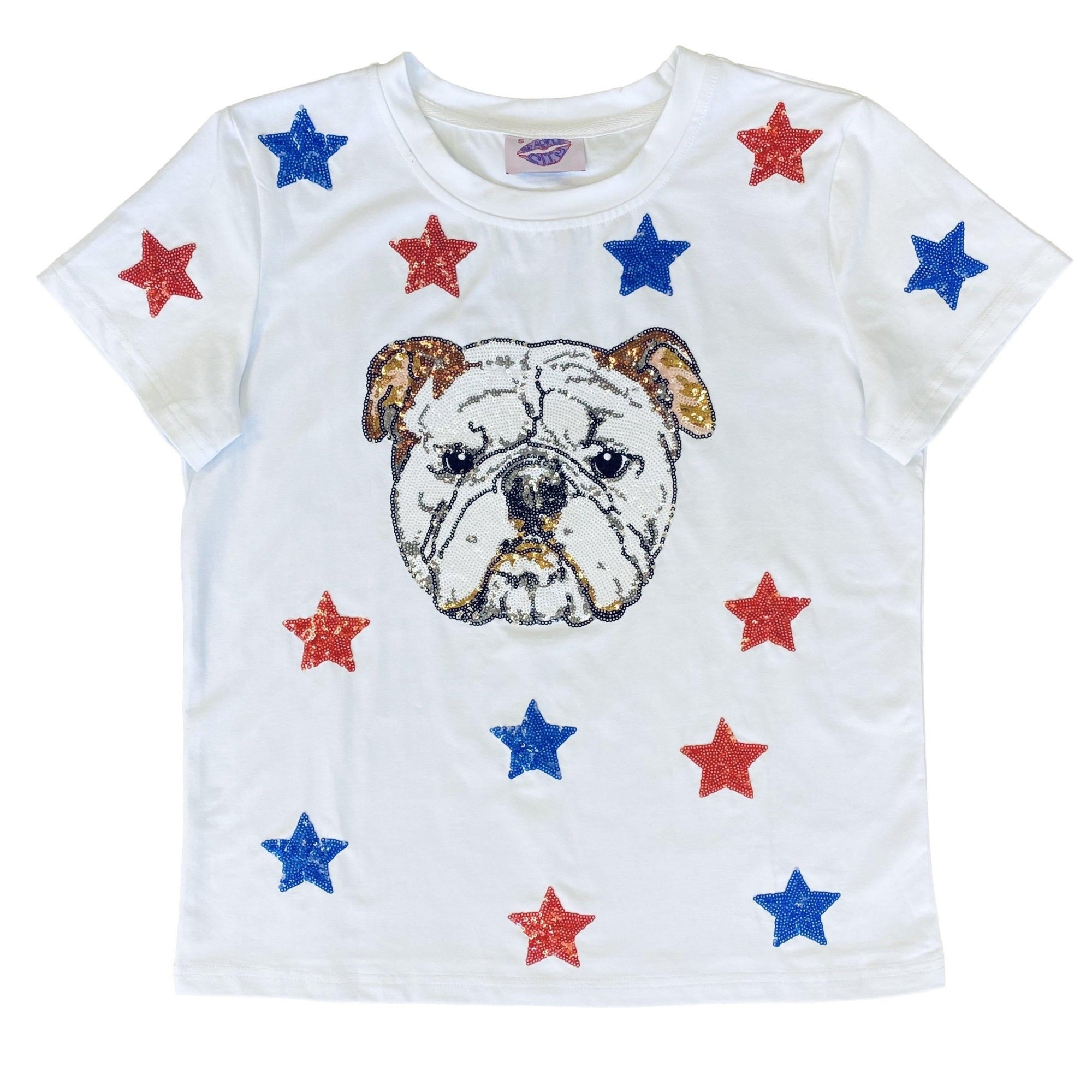 Blue and Red Star Struck Bulldog Tee - Sparkle City Co