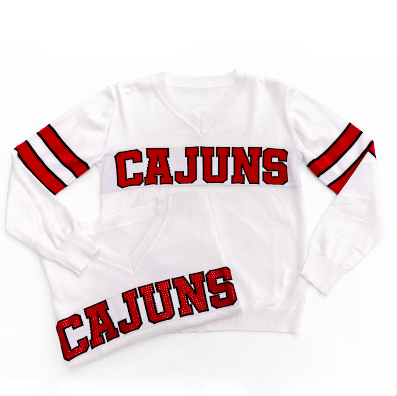 CAJUNS White Jersey Sweater - Sparkle City Co