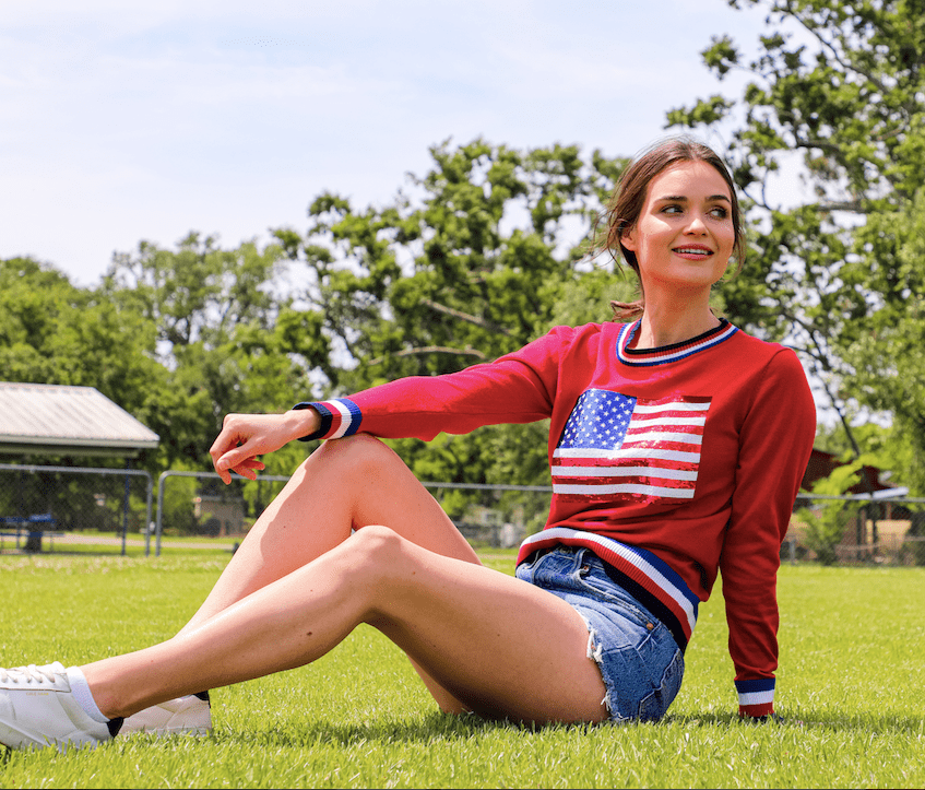 Fancy Flag USA Thin Knit Sweater Red - Sparkle City Co