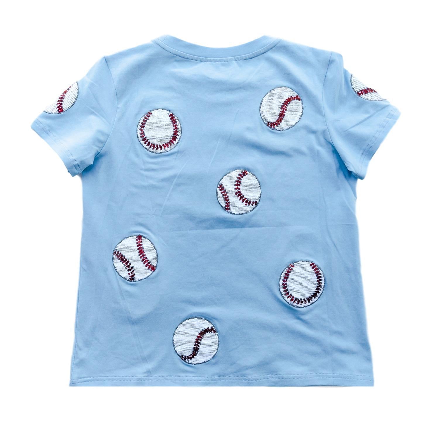 Fly Balls Powder Blue Baseball Tee - Sparkle City Co