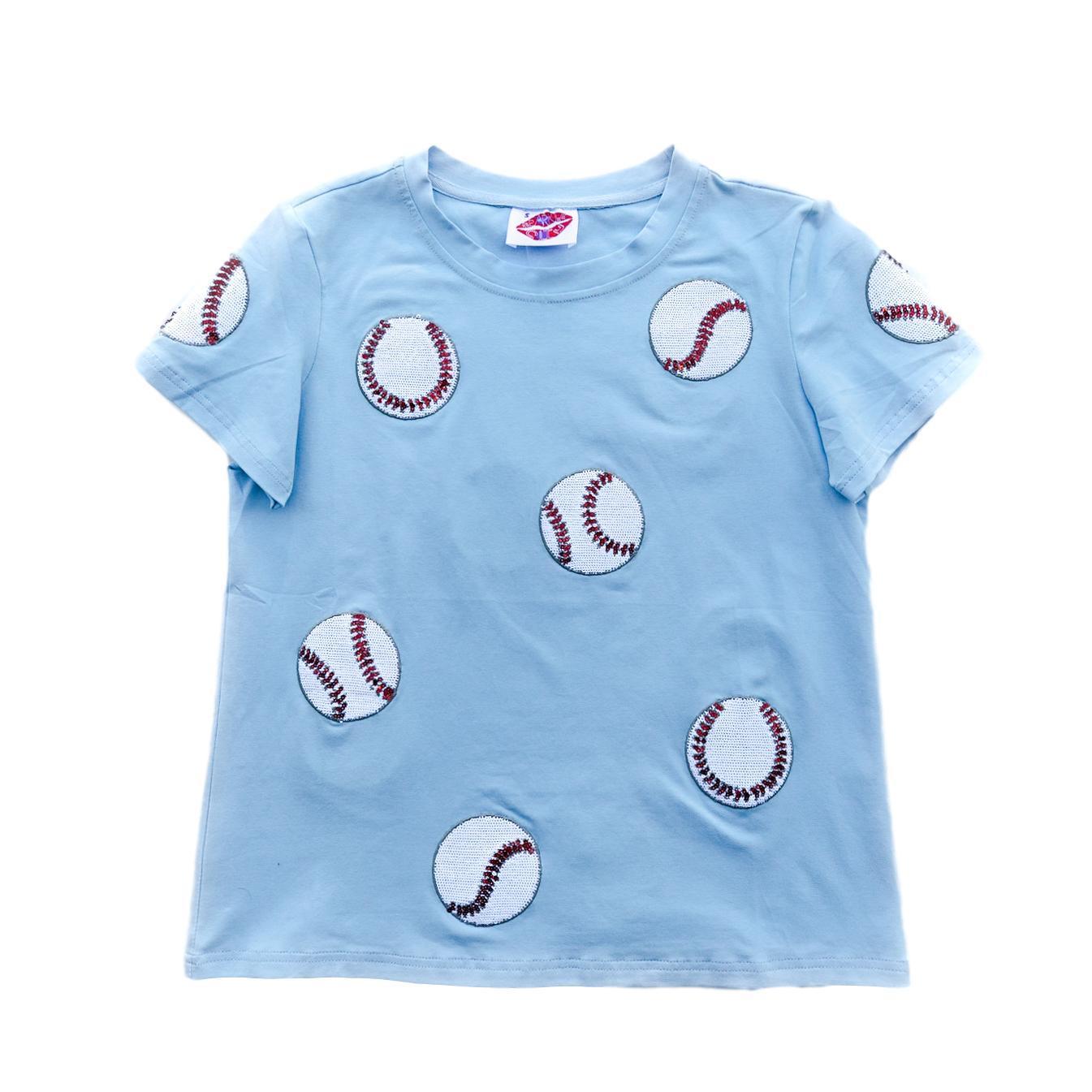Fly Balls Powder Blue Baseball Tee - Sparkle City Co