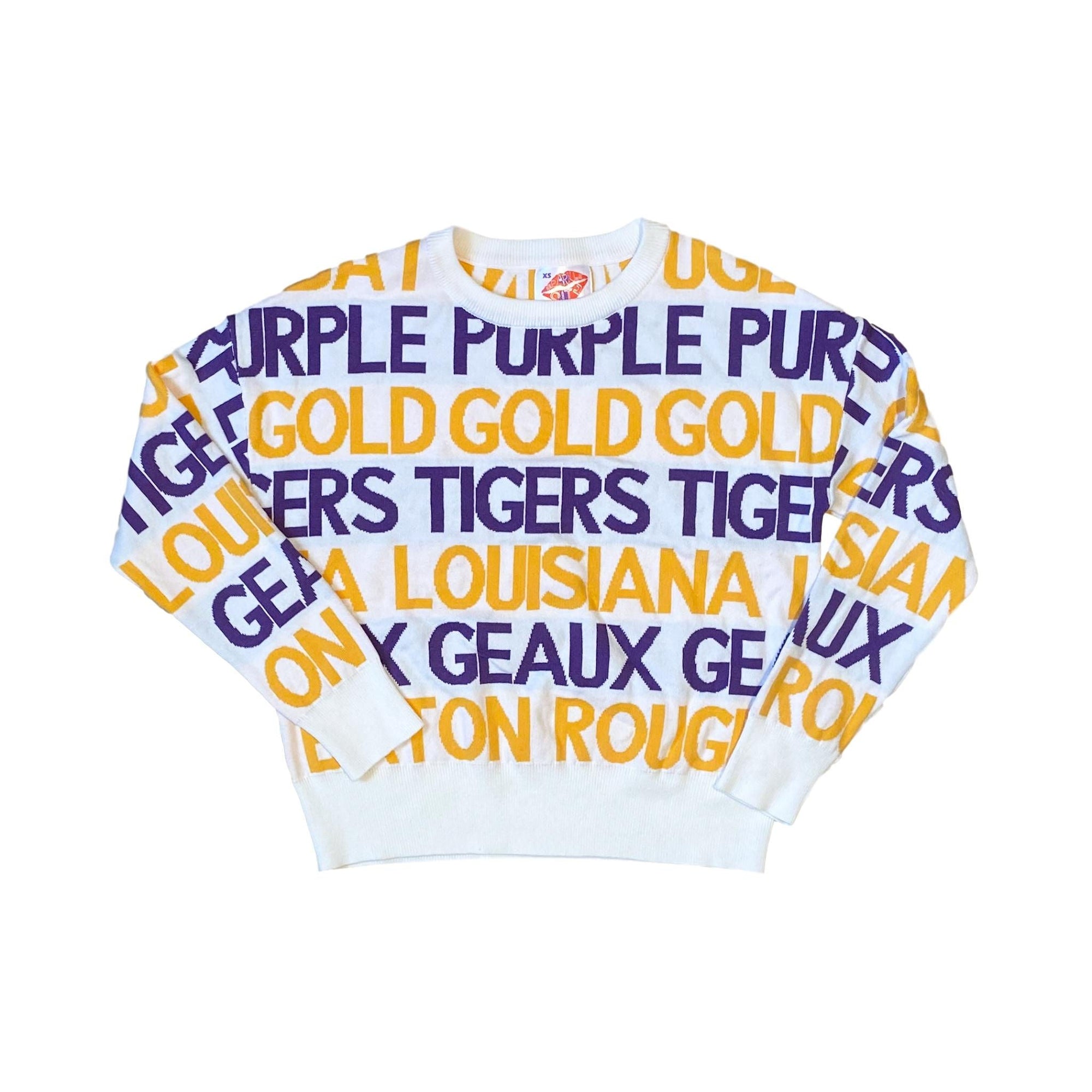 GAMEDAY GRAFFITI Purple Gold Louisiana Sweater - Sparkle City Co
