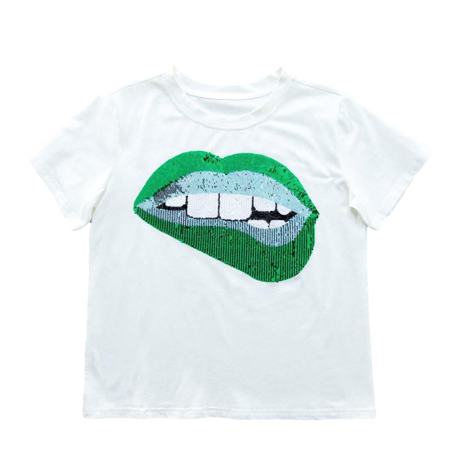 Gameday Grin Blue & Green Lips Tee - Sparkle City Co