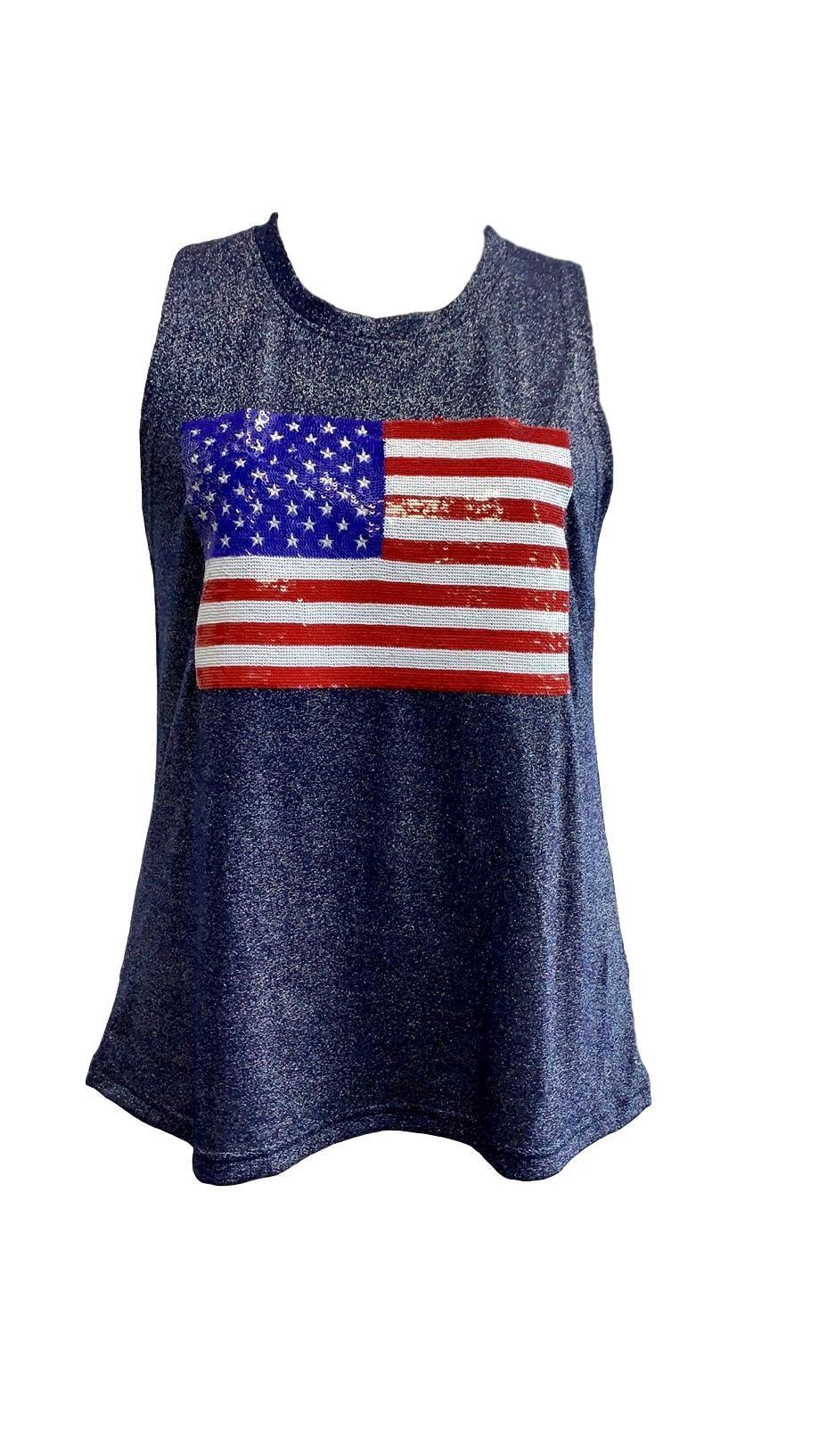 Glitter Flag Tank - Navy - Sparkle City Co