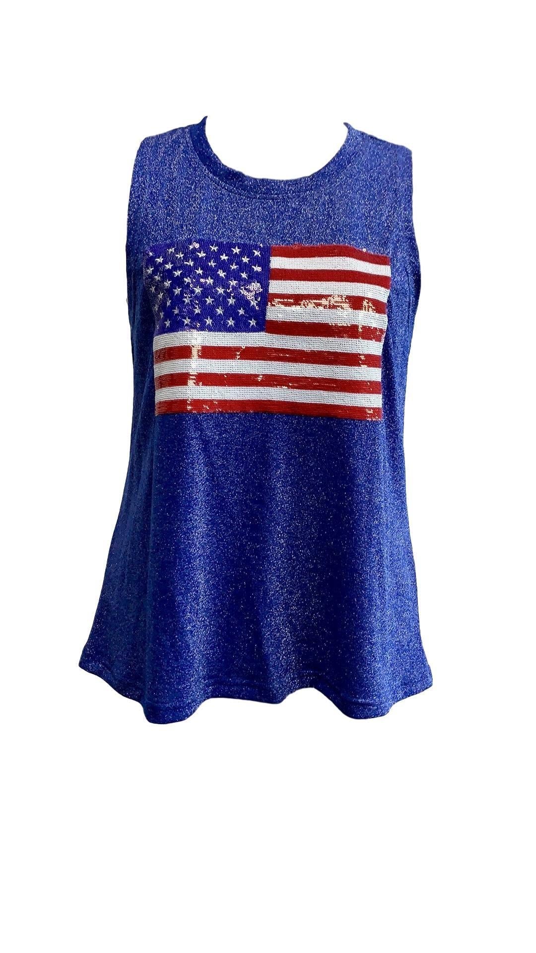 Glitter Flag Tank - Royal Blue - Sparkle City Co