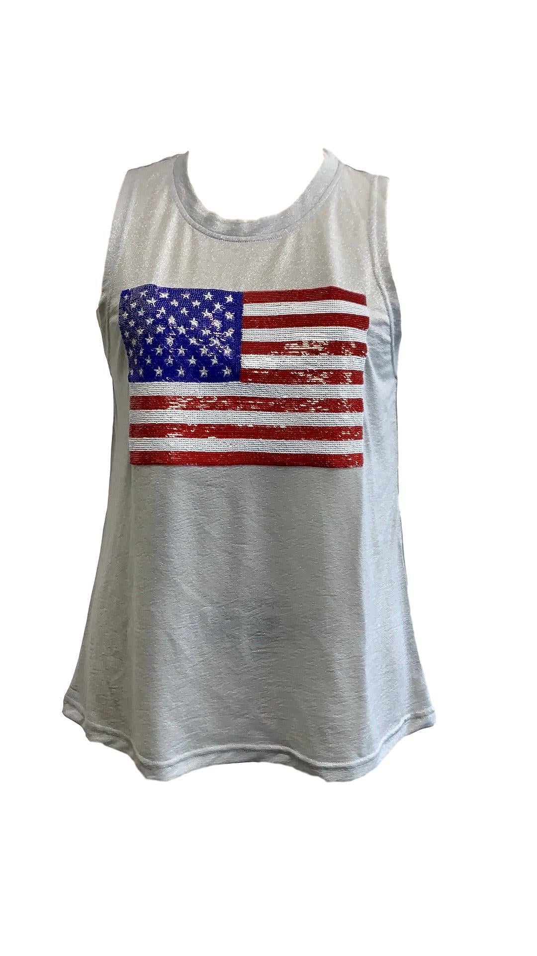 Glitter Flag Tank - Silver - Sparkle City Co