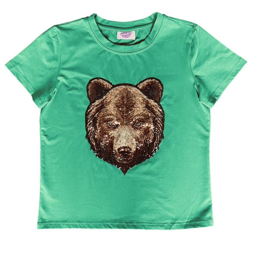 Green Bear Head Tee - Sparkle City Co