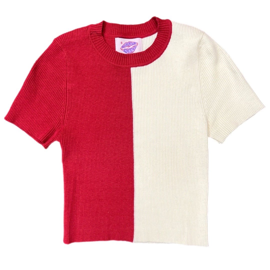 Halftime Half - n - Half Crop | Cream &amp; Red - Sparkle City Co