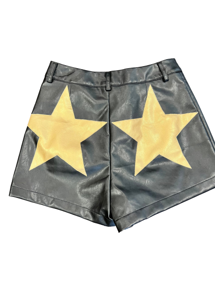 Vegan Leather Shorts | Black w/ Gold Stars