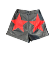 Vegan Leather Shorts | Black w/ Red Stars