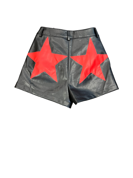 Vegan Leather Shorts | Black w/ Red Stars