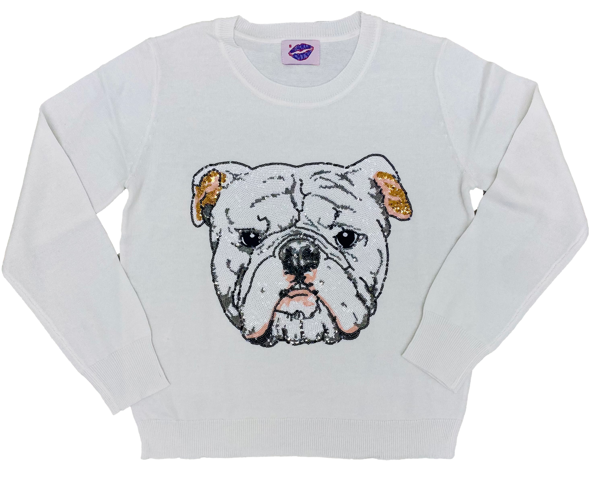 Mega Bulldog Sequin Sweater White