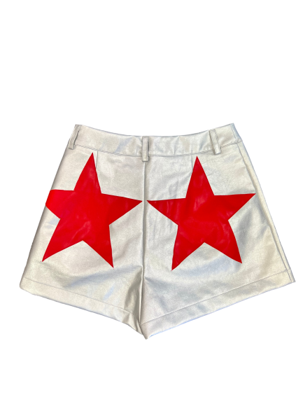 Vegan Leather Shorts | Silver w/ Red Stars