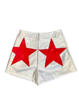 Vegan Leather Shorts | Silver w/ Red Stars