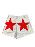 Vegan Leather Shorts | Silver w/ Red Stars