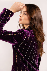 Rhinestone Pin Stripe Velvet Blazer
