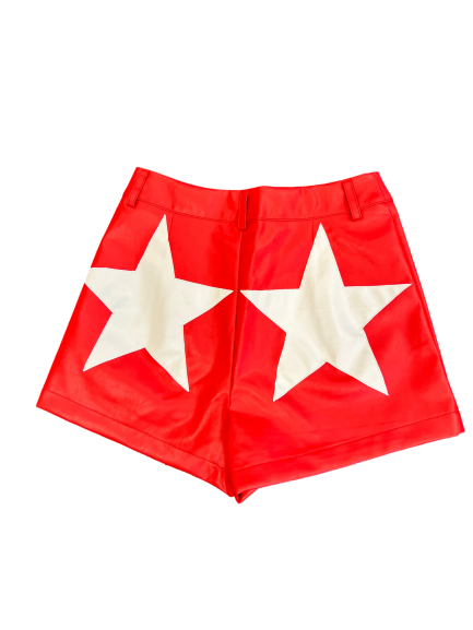 | Vegan Leather Shorts | Red w/ White Stars