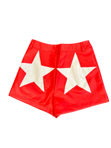 | Vegan Leather Shorts | Red w/ White Stars