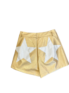 Vegan Leather Shorts | Gold w/ Cream Stars