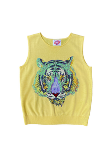 Mega Iridescent Tiger Thin Knit Sweater Tank Buttercup