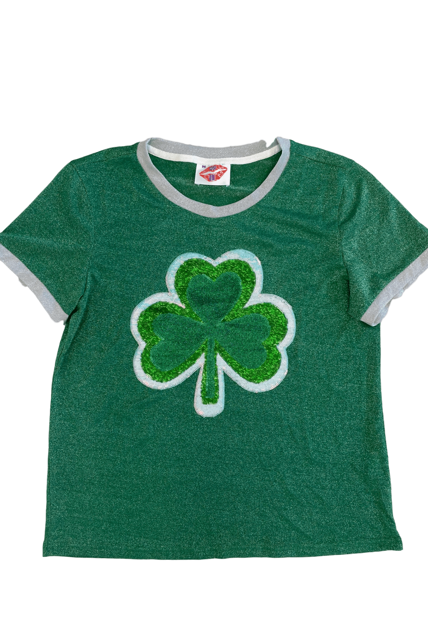 Kids Green Glitter Shamrock Ringer Tee - Sparkle City Co