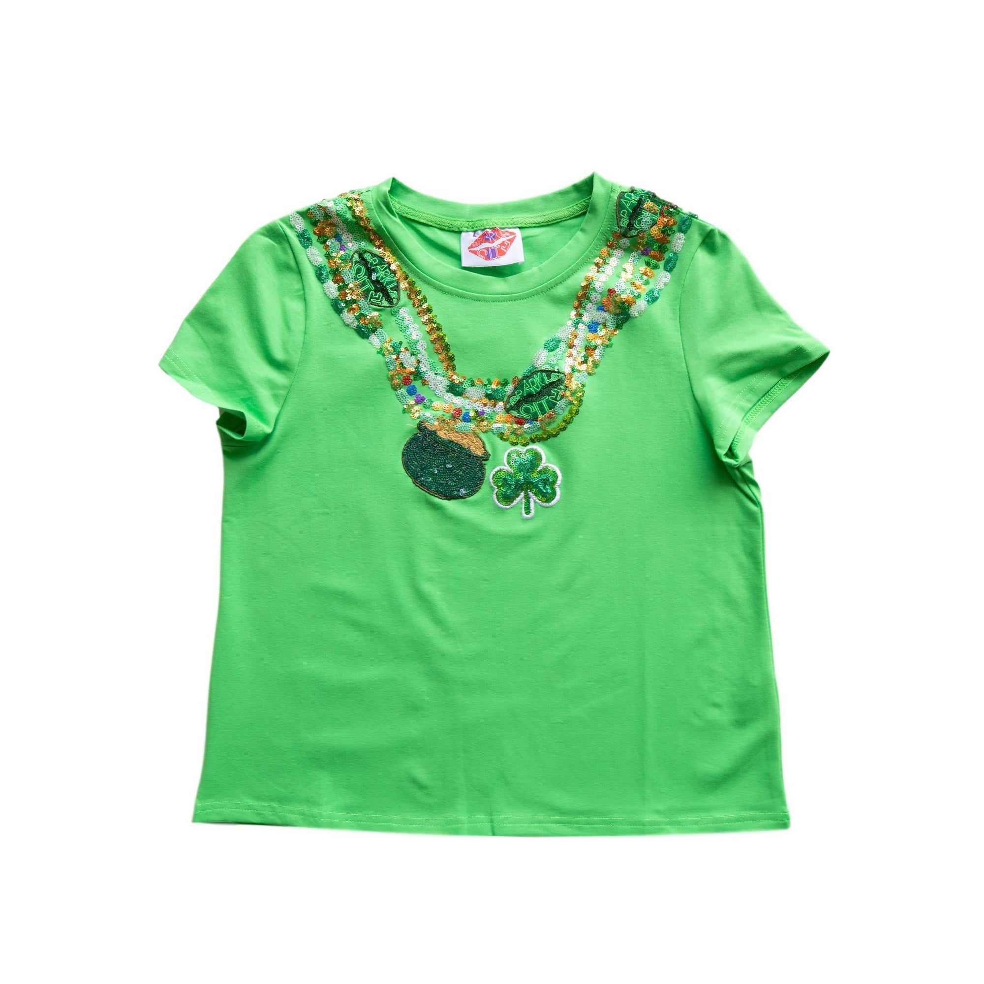 Kids Lucky Light Green Beads Tee - Sparkle City Co