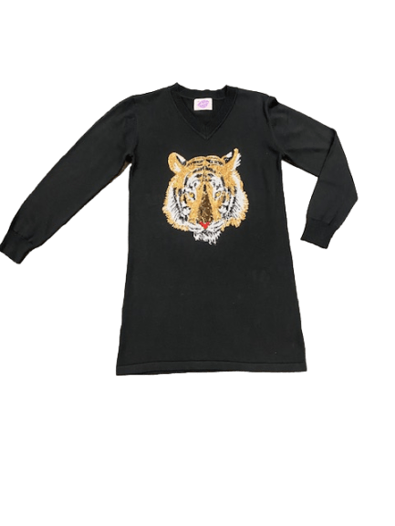 Knit Tiger Head Sweater Dress - Black - Sparkle City Co