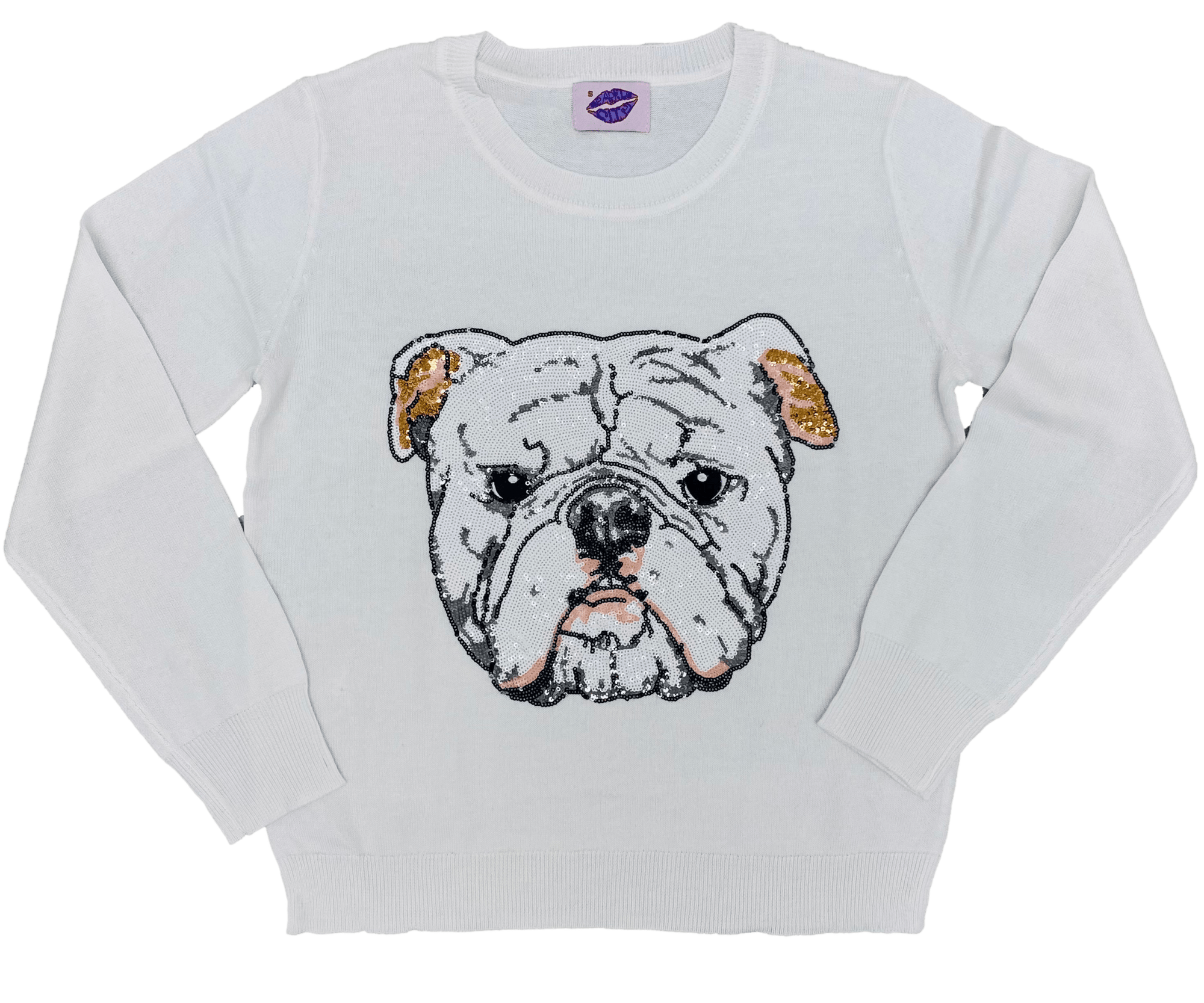 Mega Bulldog Sequin Sweater White - Sparkle City Co