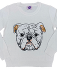 Mega Bulldog Sequin Sweater White - Sparkle City Co