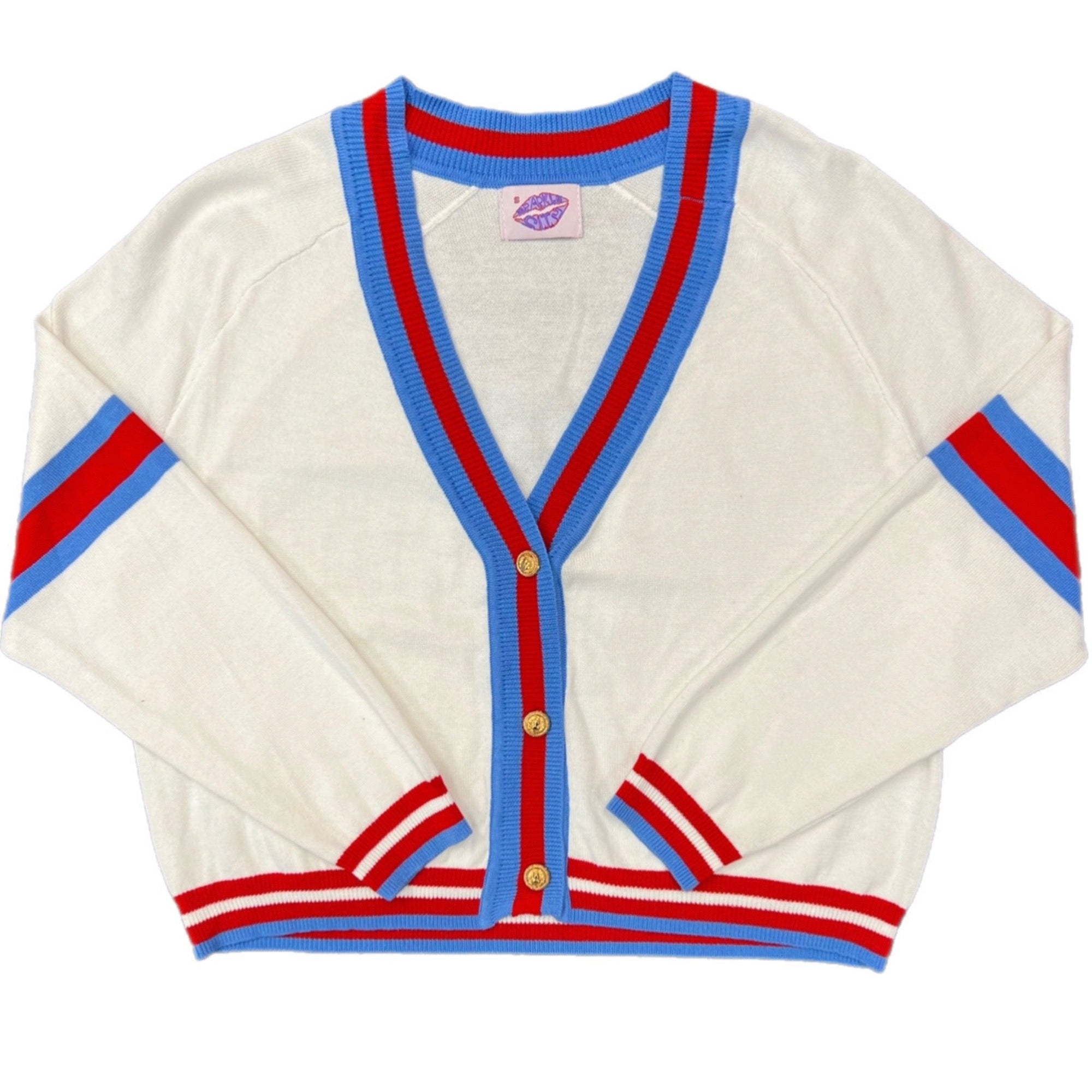 Powder Blue and Red Cropped Cardigan - Sparkle City Co