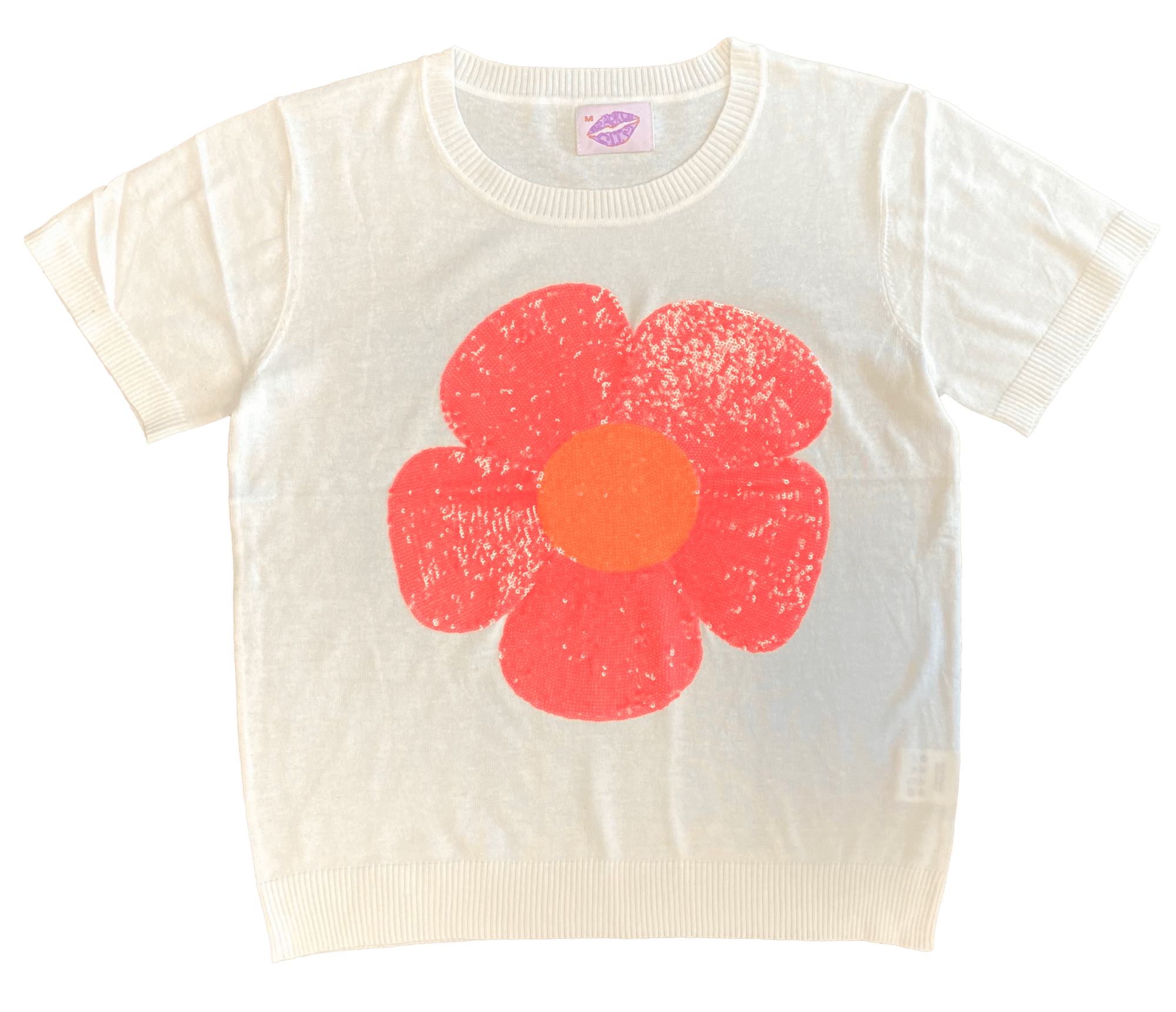 Short Sleeve Lightweight Disco Flower Sweater - Sparkle City Co