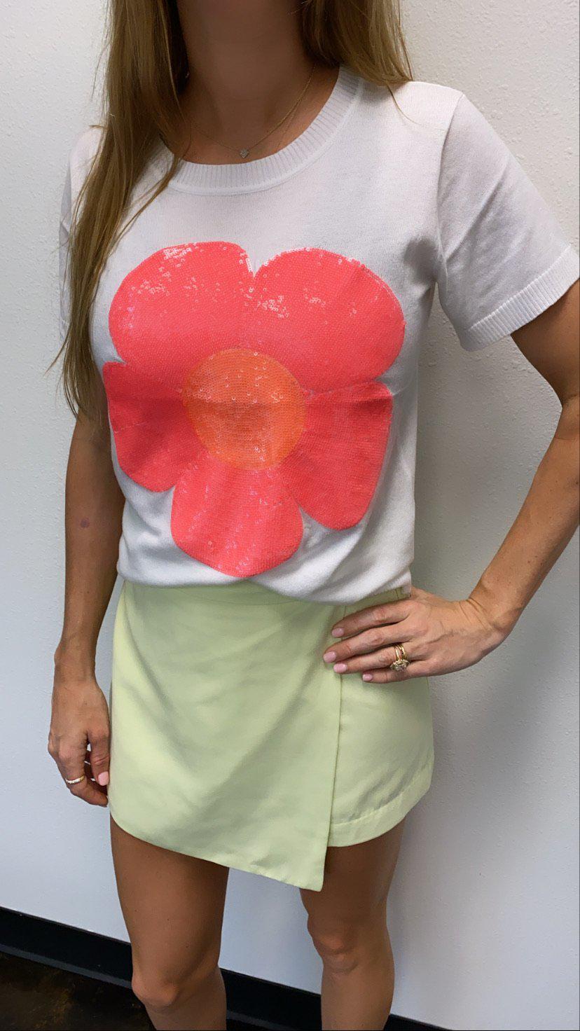 Short Sleeve Lightweight Disco Flower Sweater - Sparkle City Co