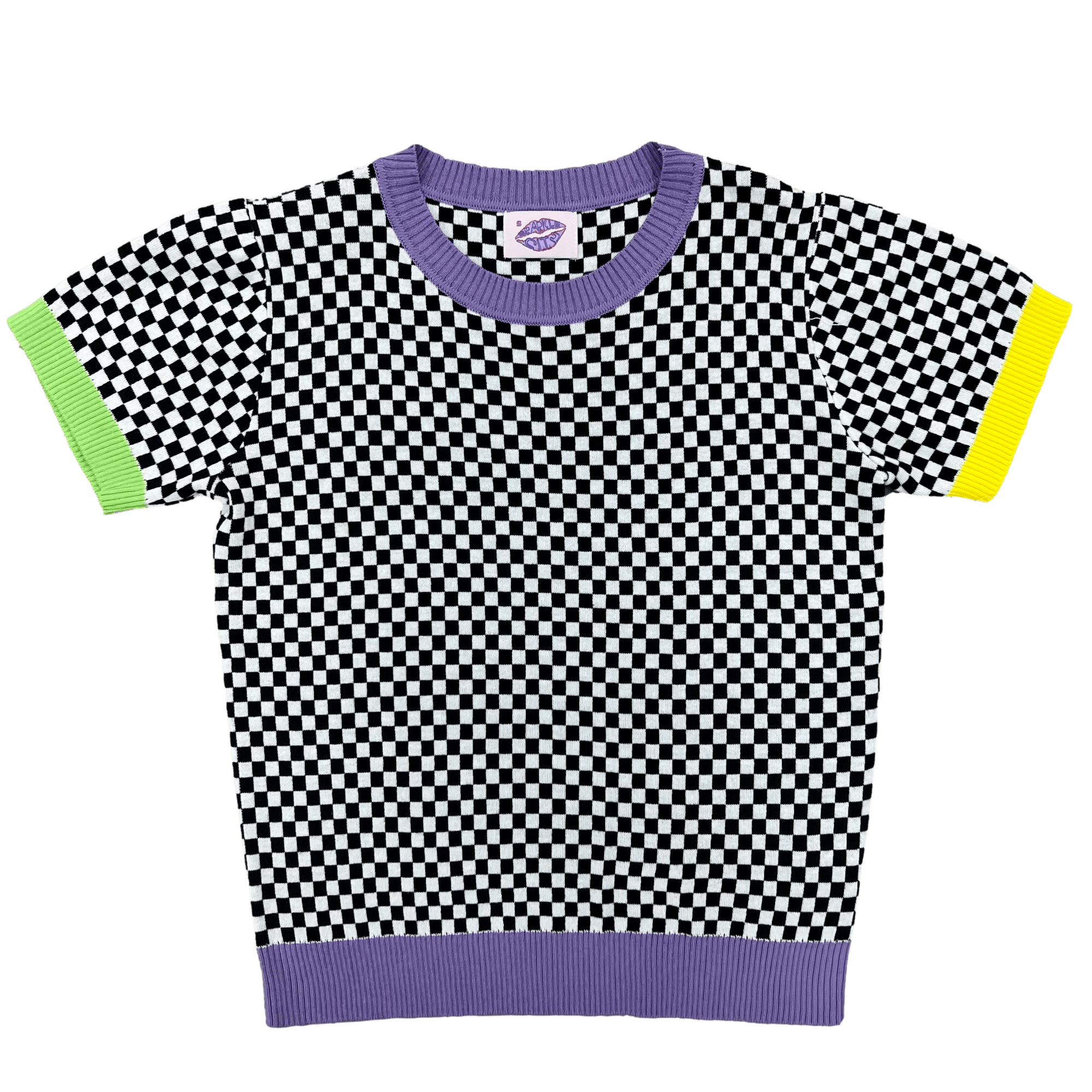 Short Sleeve Mardi Gras Checkered Sweater - Sparkle City Co