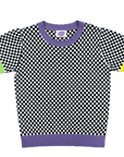 Short Sleeve Mardi Gras Checkered Sweater - Sparkle City Co