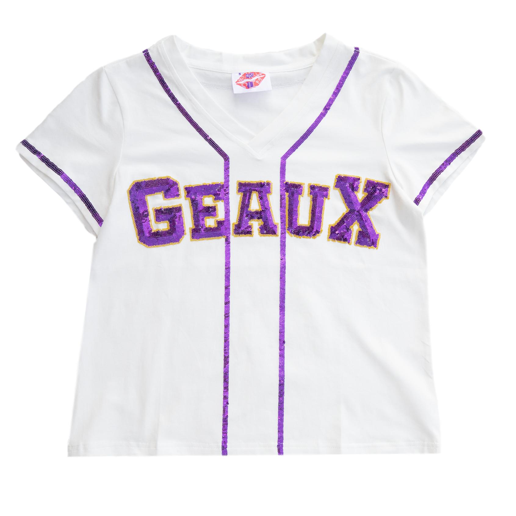 Sparkle Slugger GEAUX White Jersey Tee - Sparkle City Co