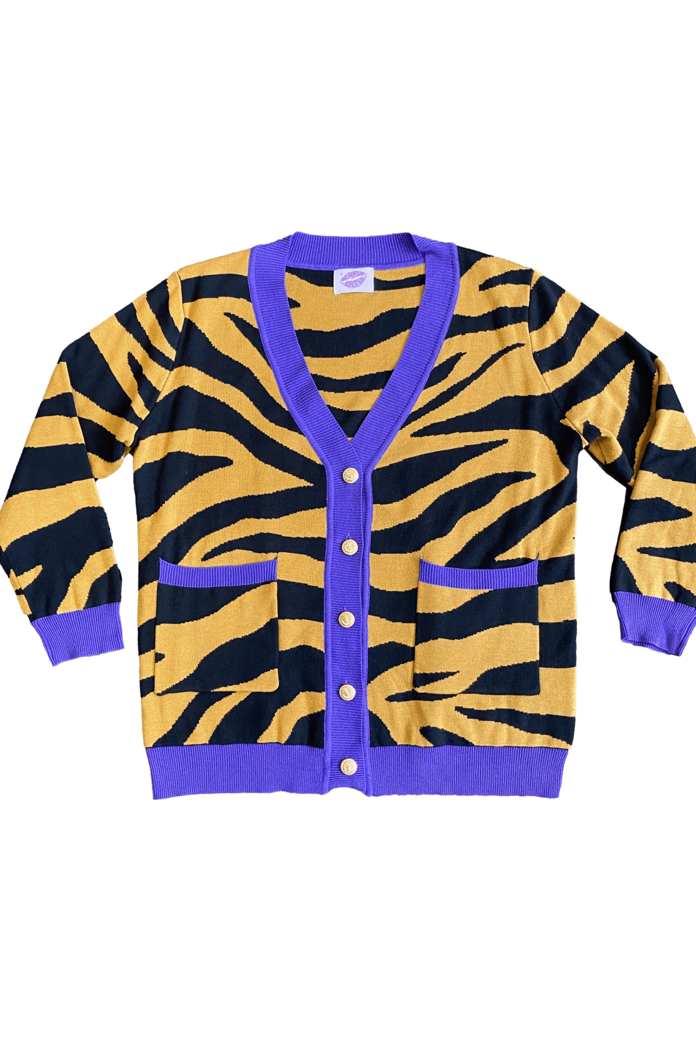 Tiger Stripe and Purple Trim Longline Cardigan - Sparkle City Co