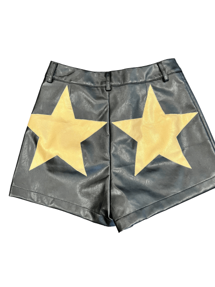 Vegan Leather Shorts | Black w/ Gold Stars - Sparkle City Co