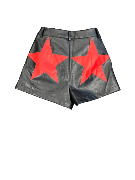 Vegan Leather Shorts | Black w/ Red Stars - Sparkle City Co